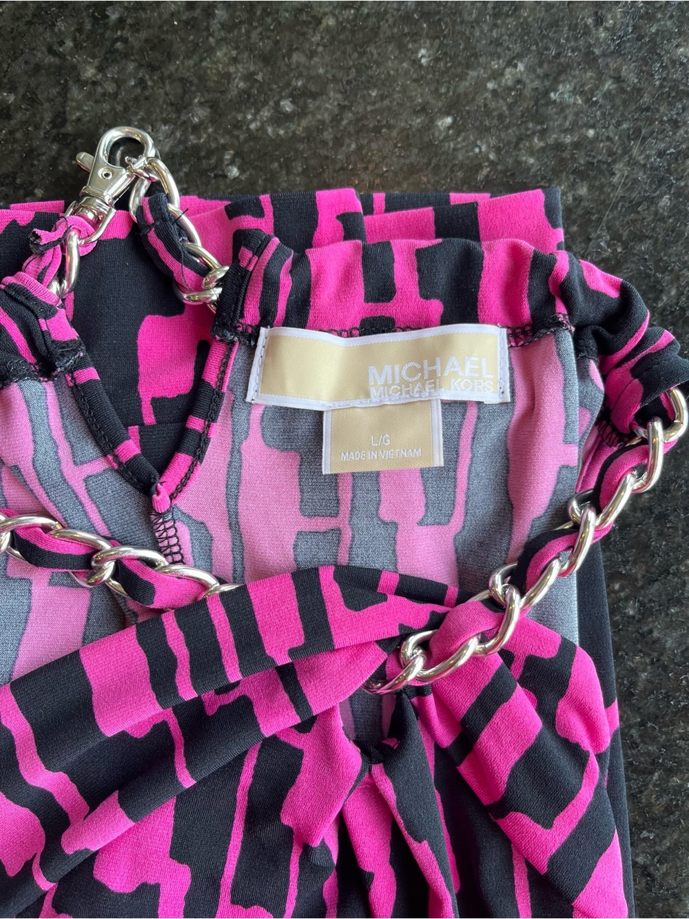 MICHAEL Michael Kors Hot Pink and Black Abstract Halter Top - Picture 2 of 10